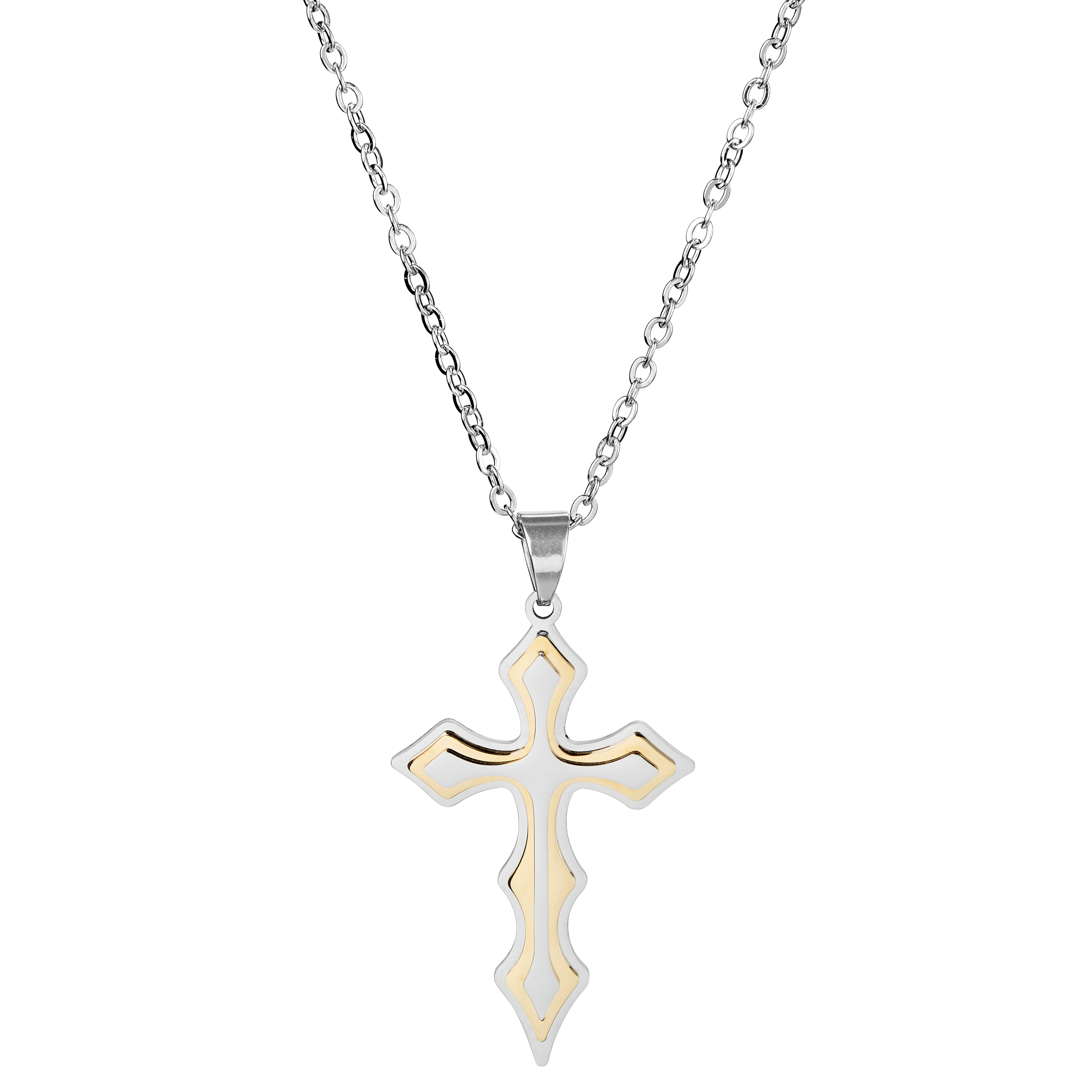 Men's Cross Necklace Diamond Accent Stainless Steel 24